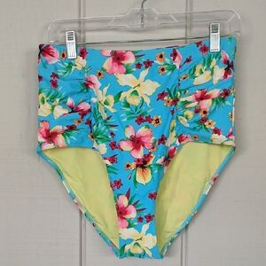 Forever 21 + Blue Tropical Floral High Waist Bikini Swim Bottoms Size XL